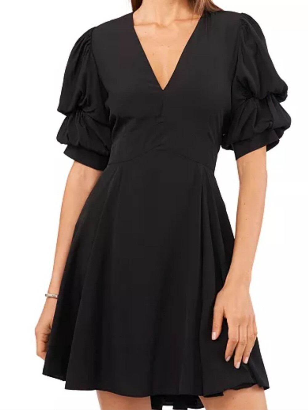 1. State Black V-Neck Puff Sleeve Mini Dress